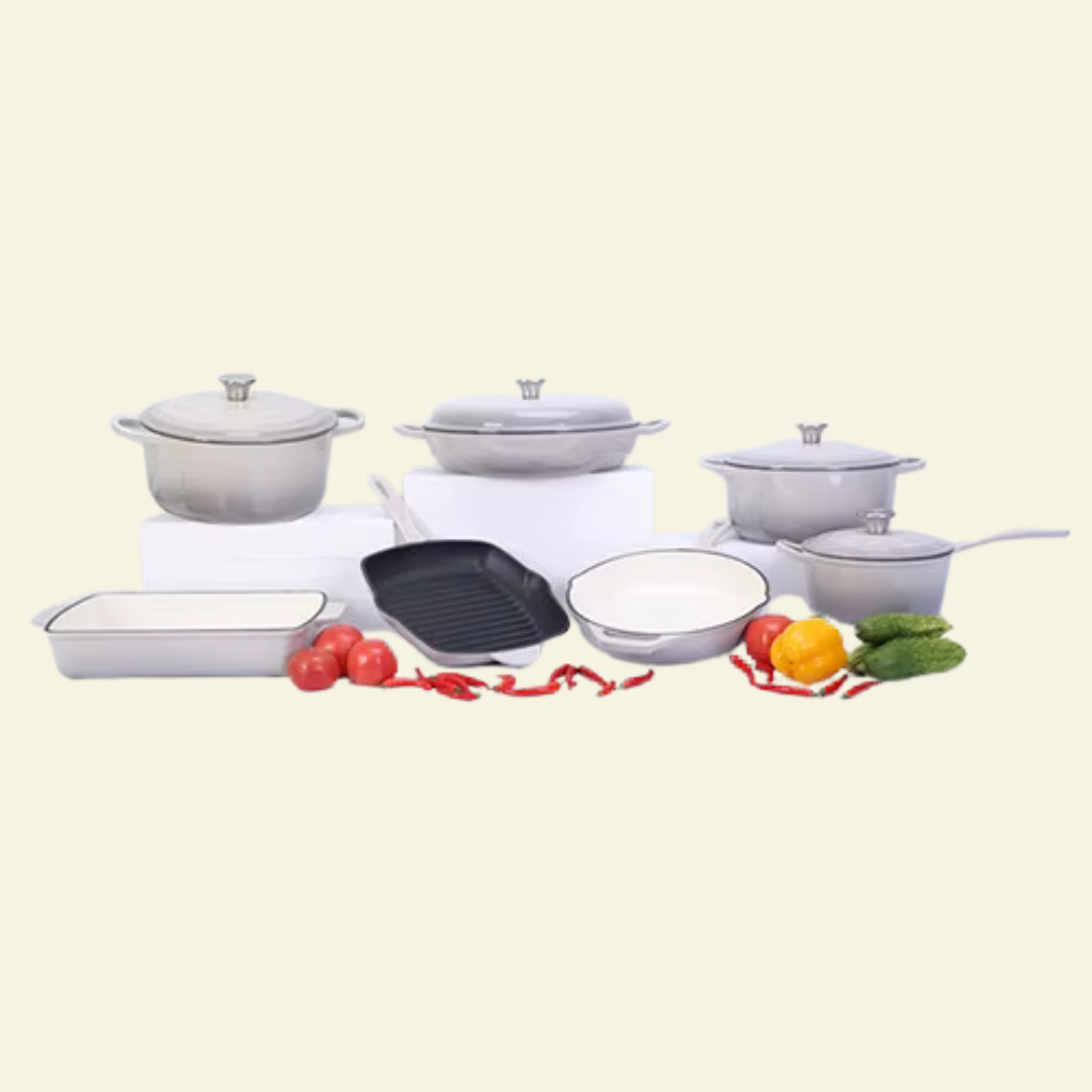 Lot de 11 Poêles en Fonte Émaillée Antiadhésive