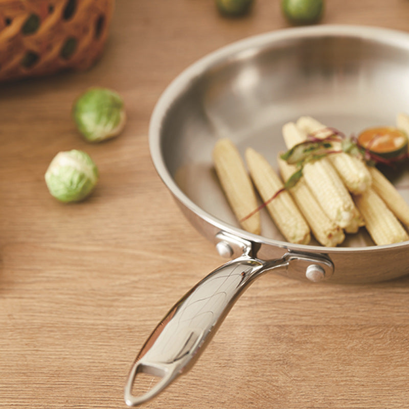 Poêle à Frire Antiadhésive 3 Plis en Acier Inoxydable – Compatible Induction et Gaz