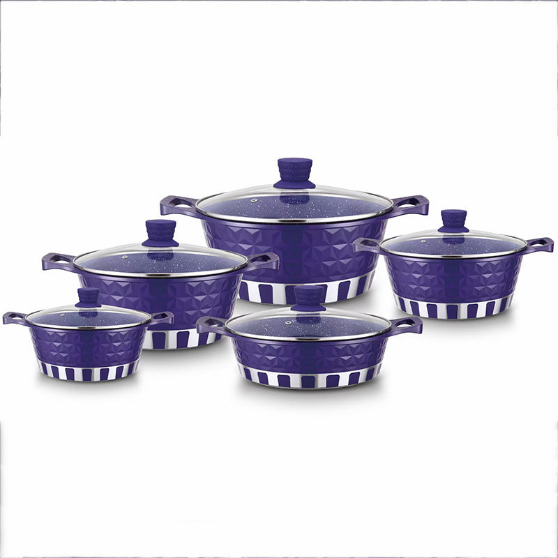 Batterie de Cuisine 12 Pièces en Aluminium Moulé Sous Pression – Casseroles Antiadhésives, Poignées Doubles et Couvercles en Verre