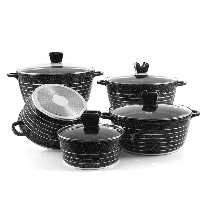 Ensemble de 10 Ustensiles de Cuisine en Aluminium Moulé Sous Pression – Antiadhésif Marbre Linéaire