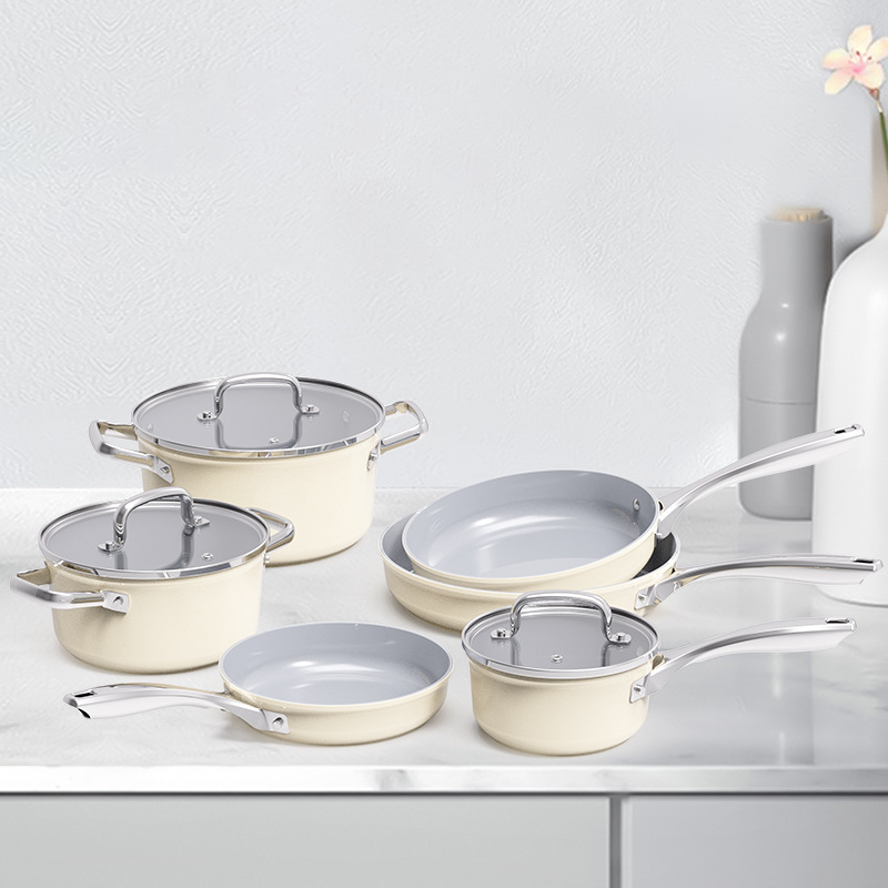 Lot de 9 Ustensiles de Cuisine en Céramique Antiadhésive – Casseroles Non Toxiques, Sans PTFE et PFOA, Aluminium Moulé Sous Pression
