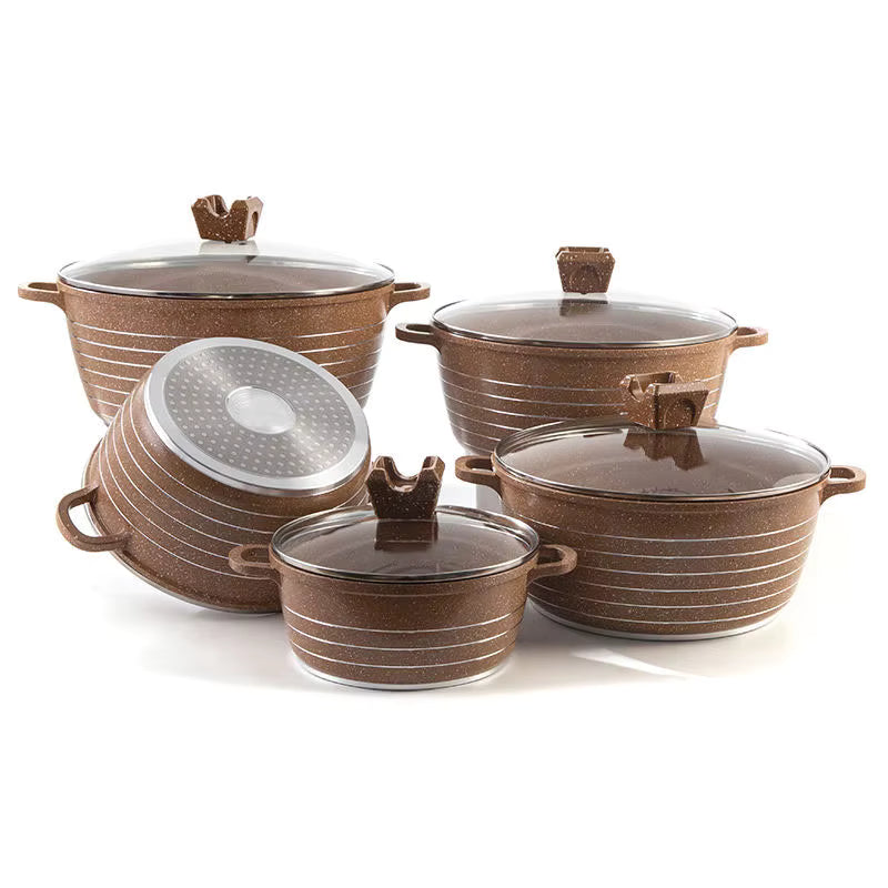 Ensemble de 10 Ustensiles de Cuisine en Aluminium Moulé Sous Pression – Antiadhésif Marbre Linéaire