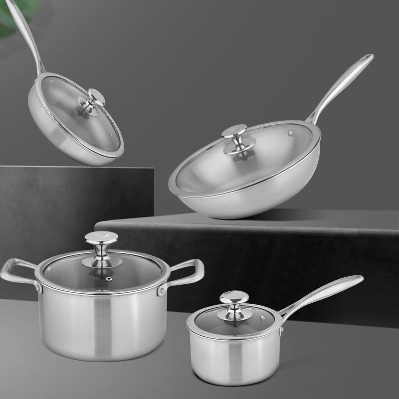 Batterie de Cuisine en Titane Pur – Non Revêtue, avec Couvercles en Verre et Poêle à Steak Antiadhésive