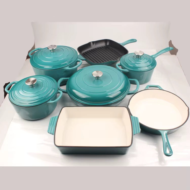 Lot de 11 Poêles en Fonte Émaillée Antiadhésive – Avec Couvercle