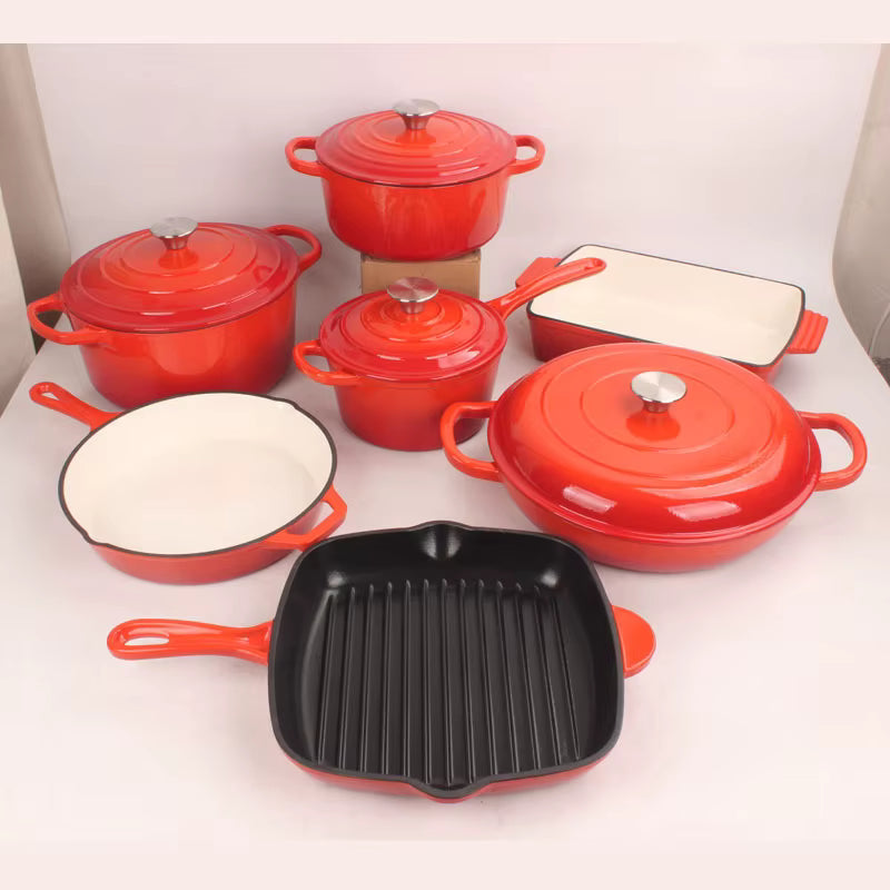 Lot de 11 Poêles en Fonte Émaillée Antiadhésive – Avec Couvercle