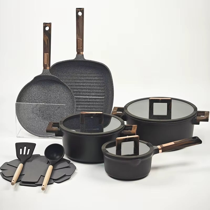 Ensemble d'Ustensiles de Cuisine Antiadhésifs en Granit – 13 Pièces en Pierre Médicale, Compatible Induction et Gaz