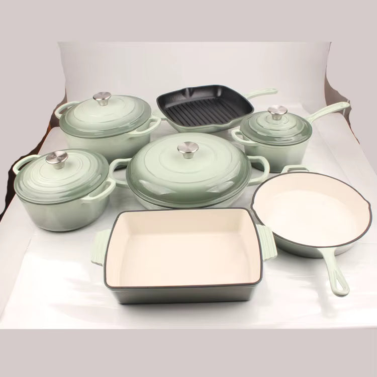 Lot de 11 Poêles en Fonte Émaillée Antiadhésive – Avec Couvercle