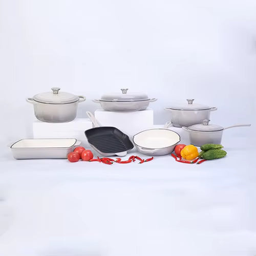 Lot de 11 Poêles en Fonte Émaillée Antiadhésive – Avec Couvercle