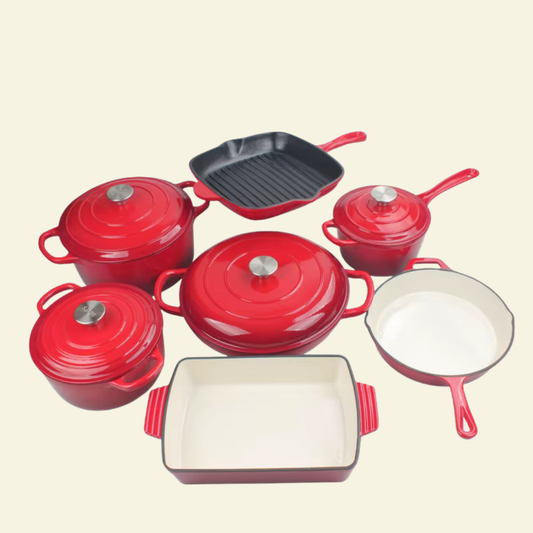 Lot de 11 Poêles en Fonte Émaillée Antiadhésive