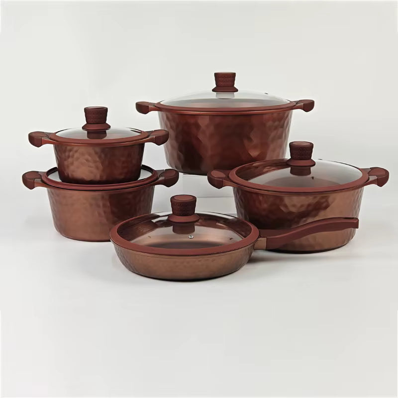 Batterie de Cuisine 10 Pièces en Aluminium Moulé Sous Pression – Revêtement Antiadhésif en Pierre Médicale Céramique