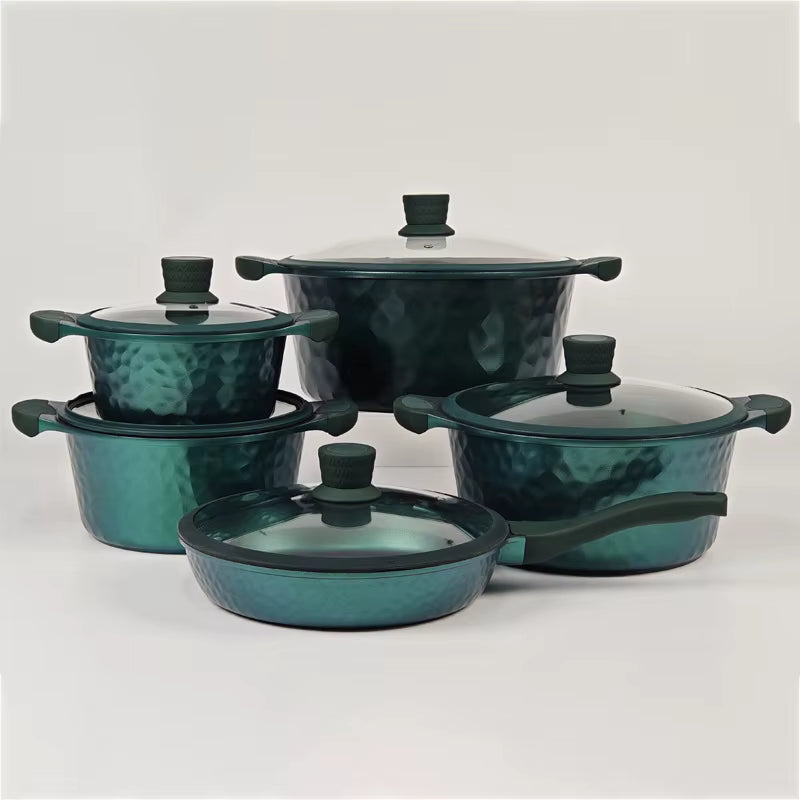 Batterie de Cuisine 10 Pièces en Aluminium Moulé Sous Pression – Revêtement Antiadhésif en Pierre Médicale Céramique