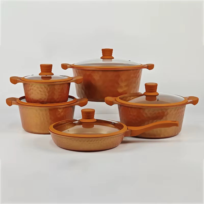 Batterie de Cuisine 10 Pièces en Aluminium Moulé Sous Pression – Revêtement Antiadhésif en Pierre Médicale Céramique