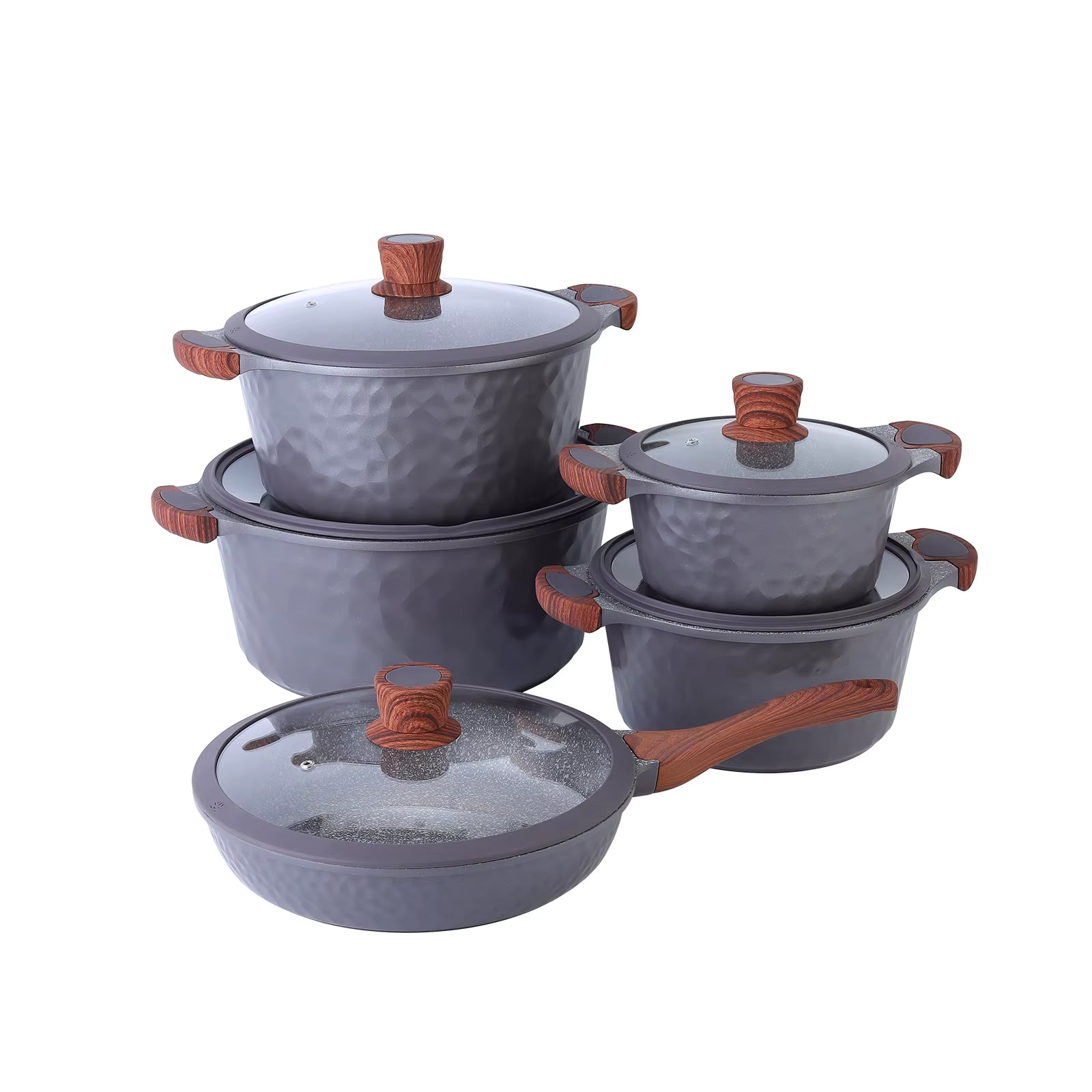 Batterie de Cuisine 10 Pièces en Aluminium Moulé Sous Pression – Revêtement Antiadhésif en Pierre Médicale Céramique