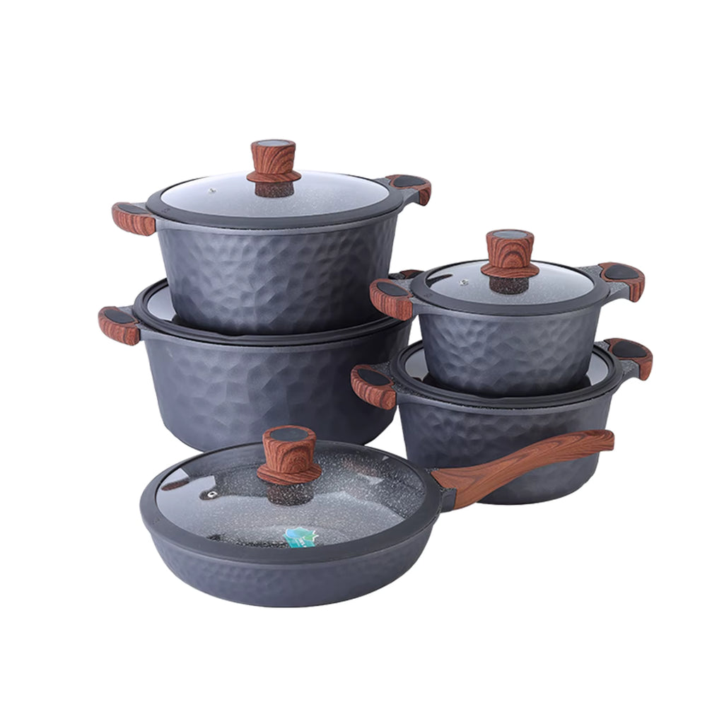 Batterie de Cuisine 10 Pièces en Aluminium Moulé Sous Pression – Revêtement Antiadhésif en Pierre Médicale Céramique