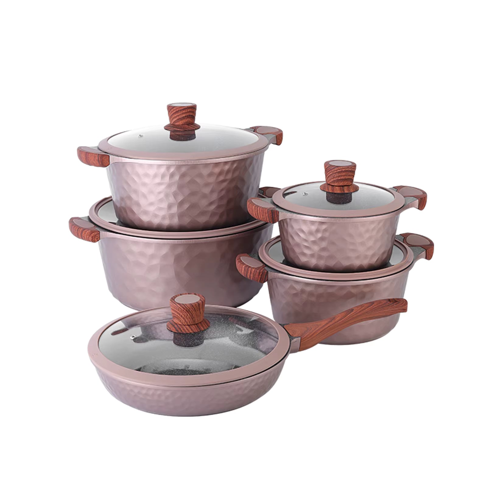 Batterie de Cuisine 10 Pièces en Aluminium Moulé Sous Pression – Revêtement Antiadhésif en Pierre Médicale Céramique