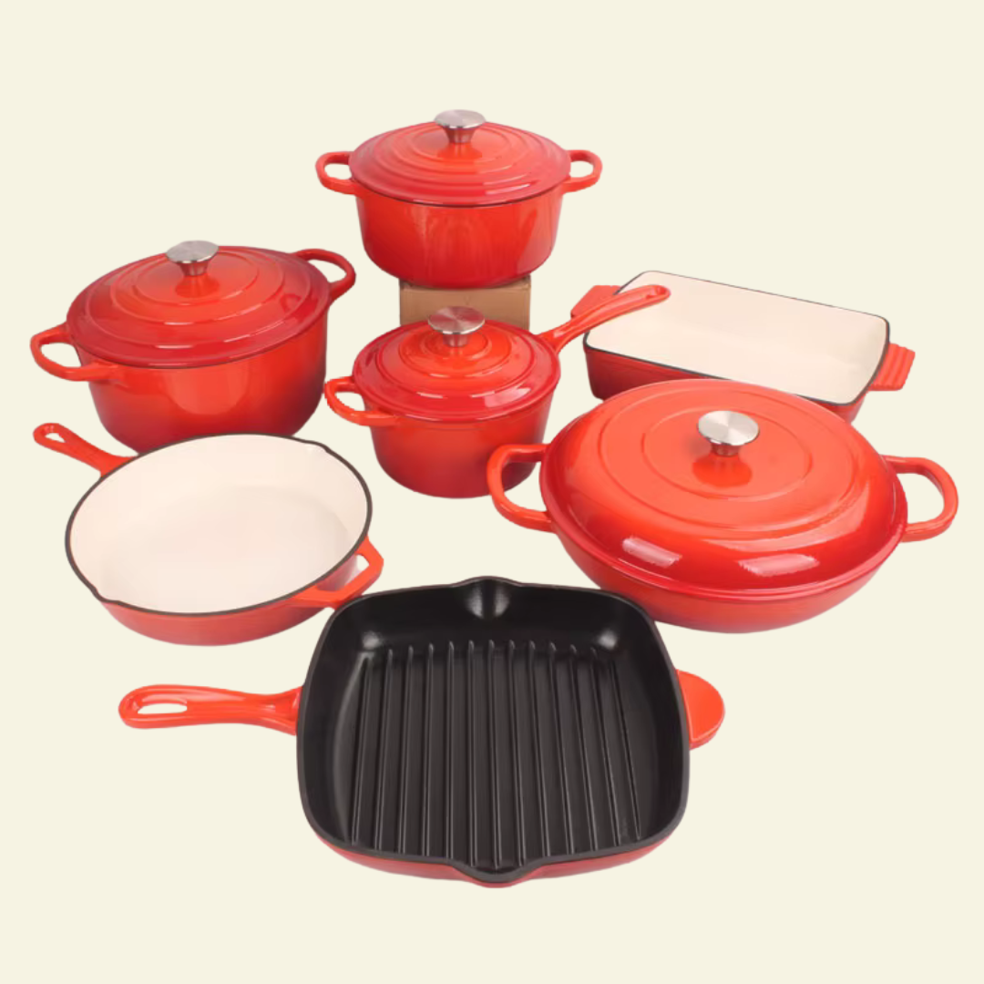 Lot de 11 Poêles en Fonte Émaillée Antiadhésive