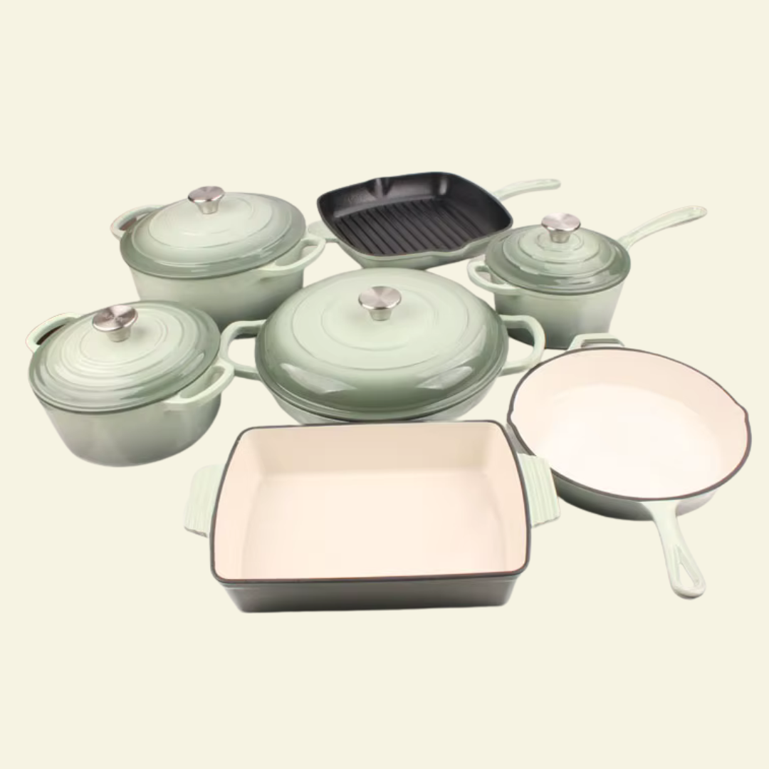 Lot de 11 Poêles en Fonte Émaillée Antiadhésive