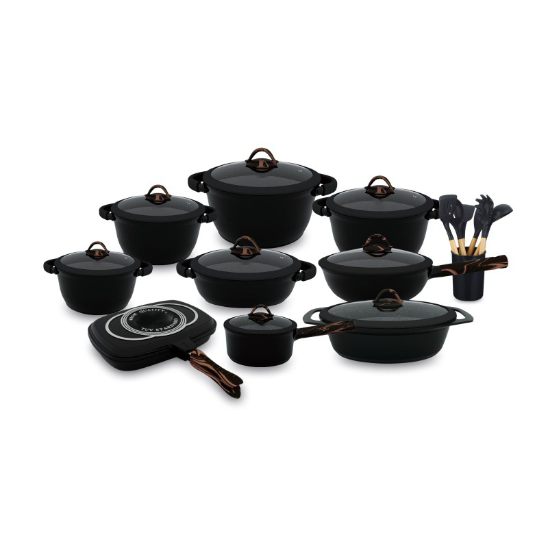 Batterie de Cuisine 35 Pièces en Aluminium Moulé Sous Pression – Casseroles Antiadhésives, Marmites et Accessoires en Silicone, Compatible Induction