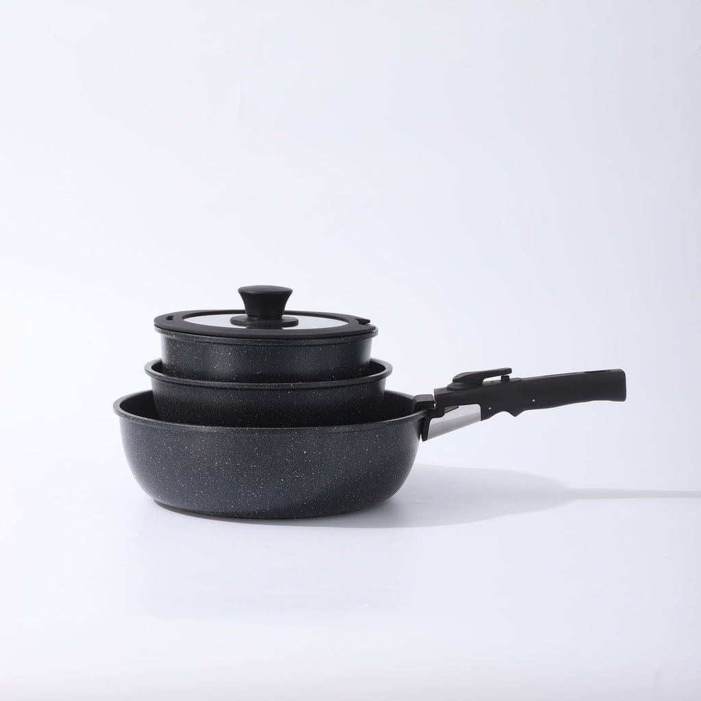 Batterie de Cuisine en Granit Antiadhésif – 5 Pièces Détachables en Pierre Médicale