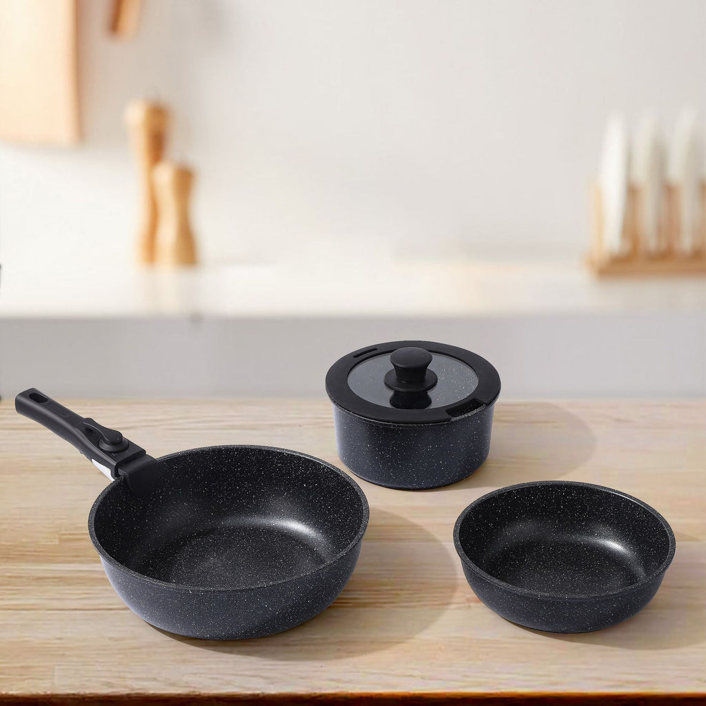 Batterie de Cuisine en Granit Antiadhésif – 5 Pièces Détachables en Pierre Médicale