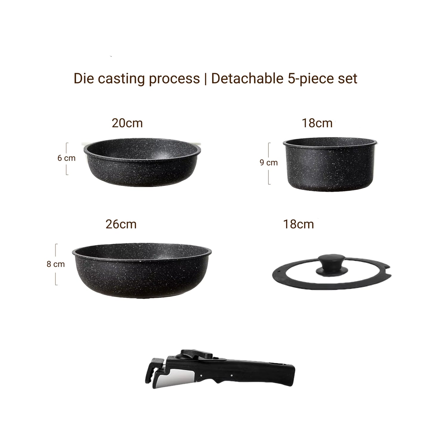 Batterie de Cuisine 5 Pcs Détachables