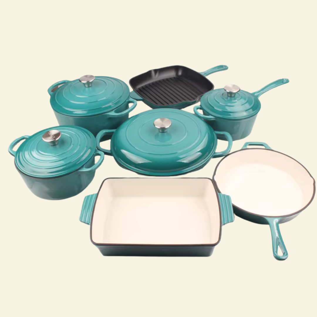 Lot de 11 Poêles en Fonte Émaillée Antiadhésive