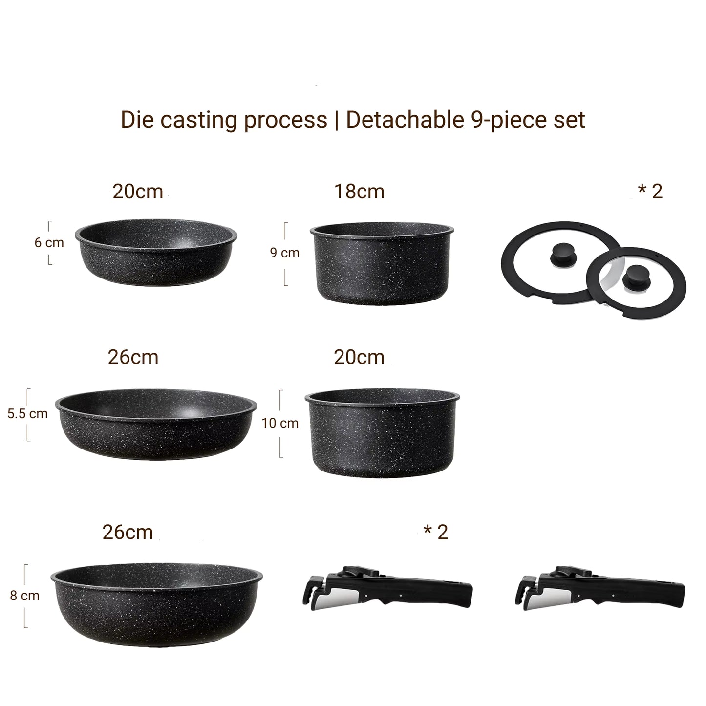 Batterie de Cuisine 9 Pcs en Granit