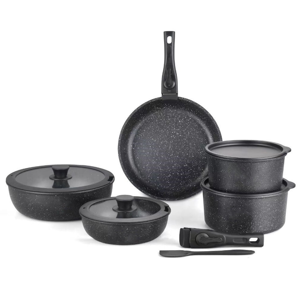 Ensemble de Cuisine 9 Pièces en Granit Antiadhésif – Aluminium Moulé Sous Pression, Détachable avec Couvercles