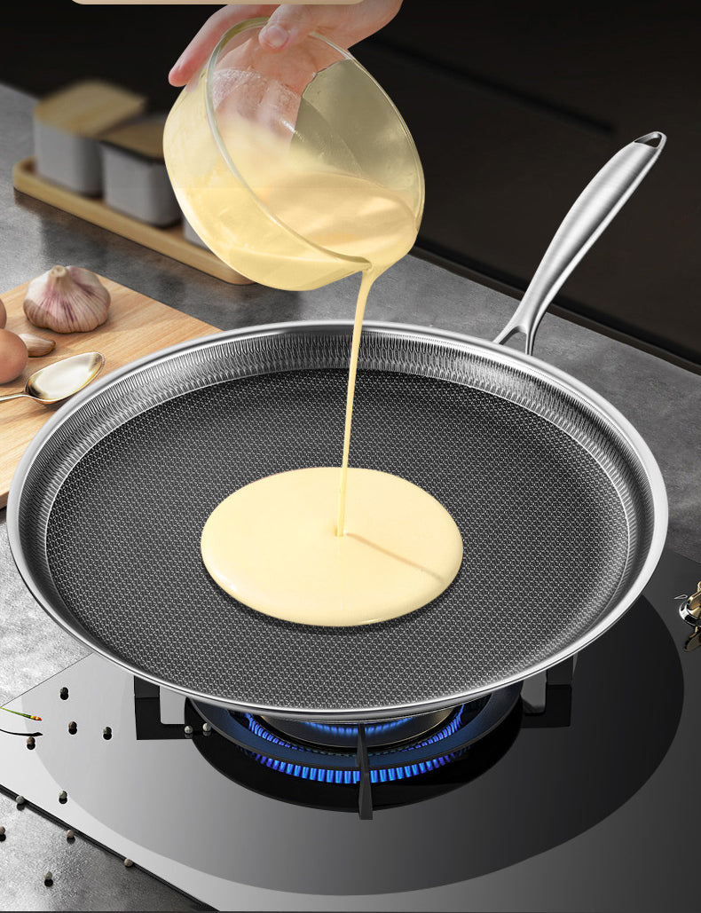 Poêle en Acier Inoxydable à Mille Couches – Fond Plat Antiadhésif pour Crêpes et Cuisson Multifonctionnelle, 30 cm