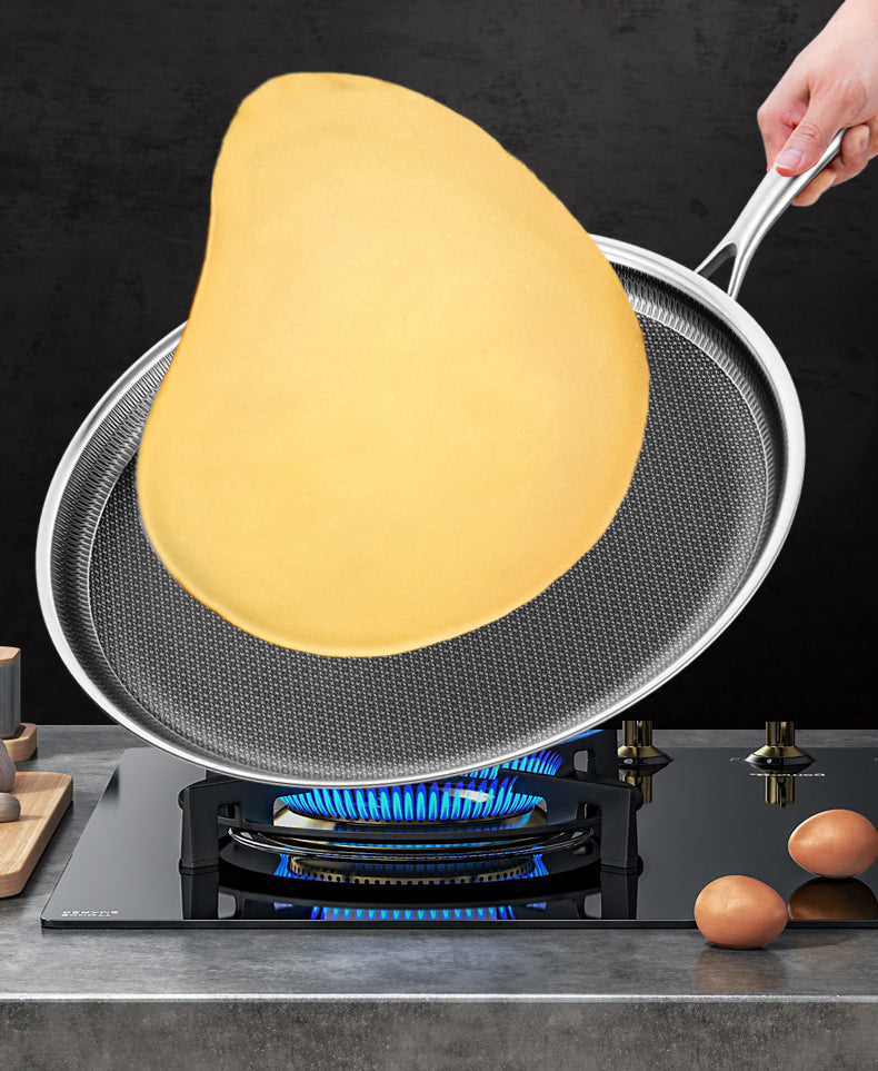 Poêle en Acier Inoxydable à Mille Couches – Fond Plat Antiadhésif pour Crêpes et Cuisson Multifonctionnelle, 30 cm
